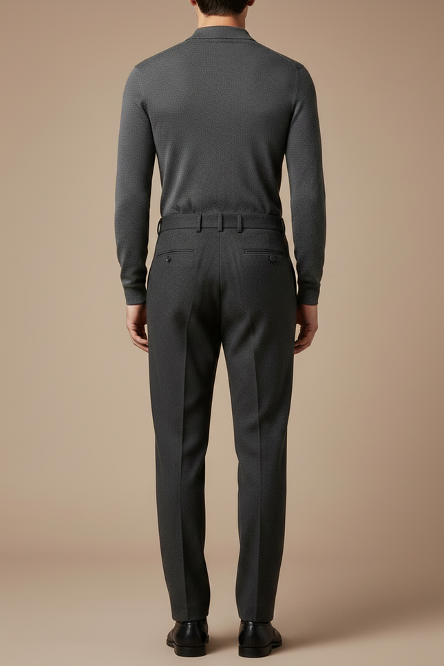 Pantalon Gris Laine Plissé Droit Élégant Homme - vue 2