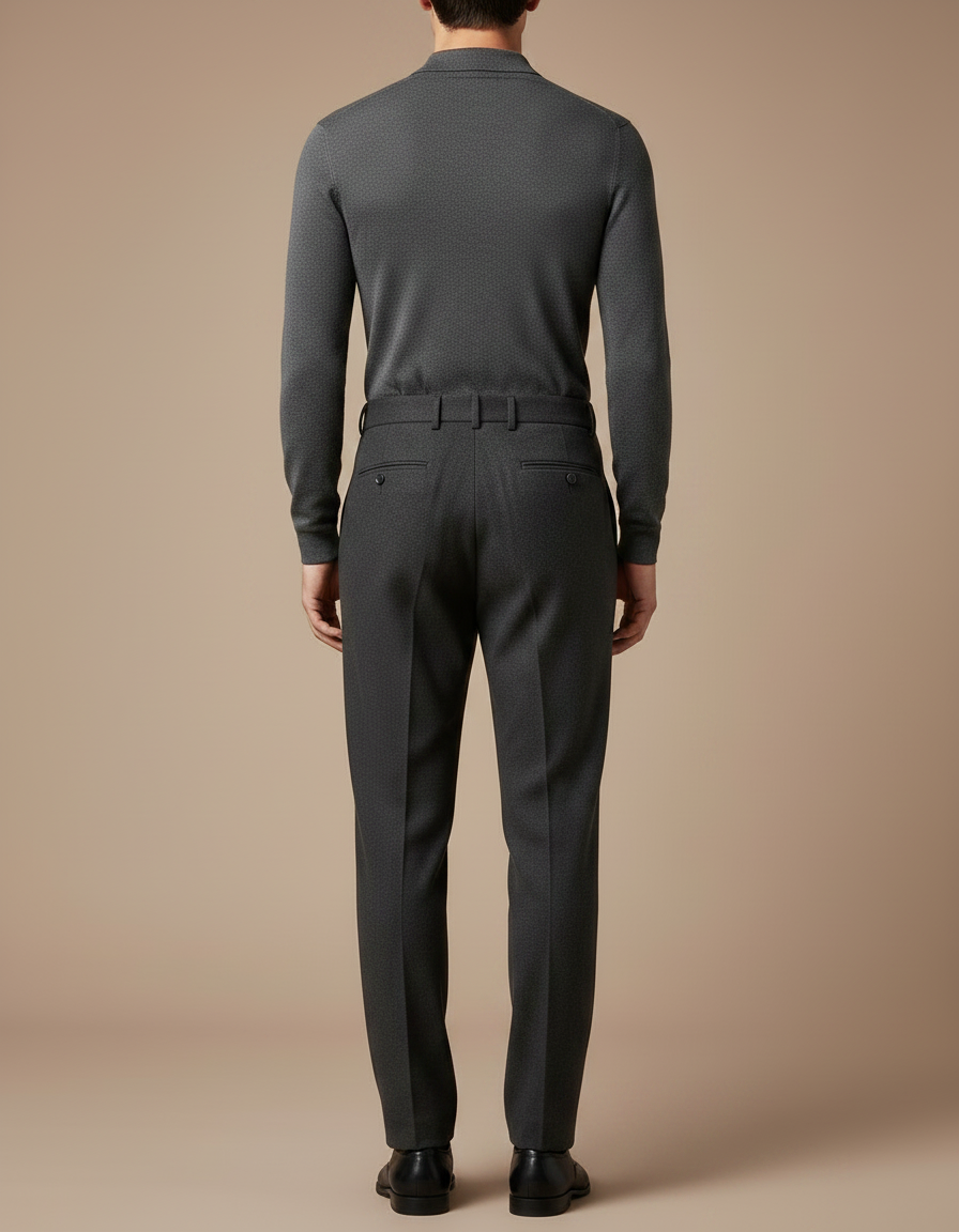 Pantalon Gris Laine Plissé Droit Élégant Homme - vue 2