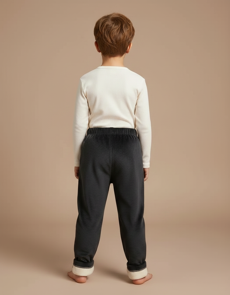 Pantalon Gris Côtelé Ours Hiver Doublé Polaire - Cordé - vue 2