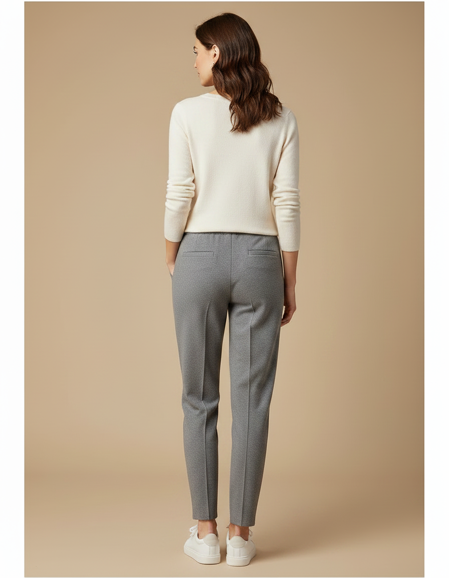 Pantalon Gris Droit Décontracté Cordon Femme - Maille - vue 2