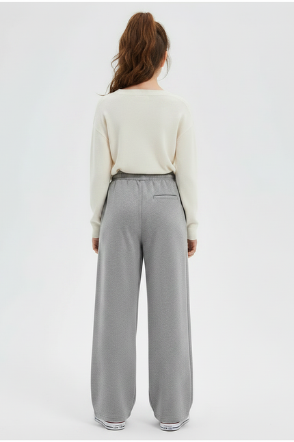 Pantalon Gris Ample Droit Molletonné Décontracté Cordon - vue 2