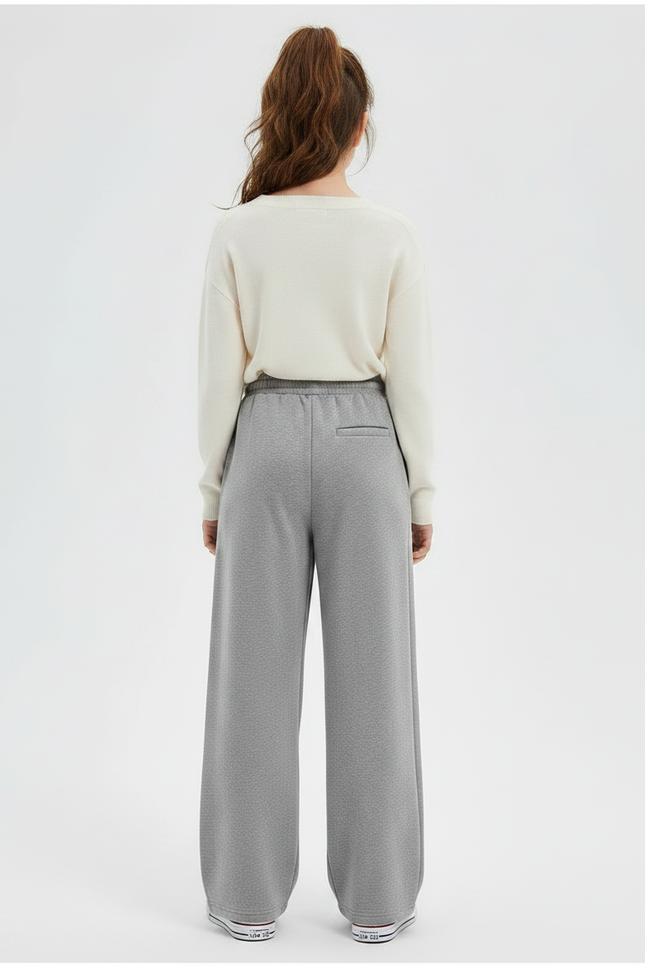 Pantalon Gris Ample Droit Molletonné Décontracté Cordon - vue 2