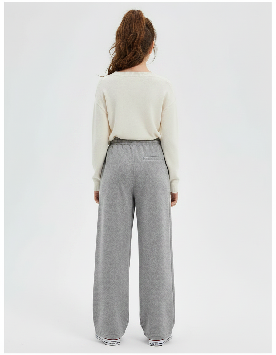 Pantalon Gris Ample Droit Molletonné Décontracté Cordon - vue 2