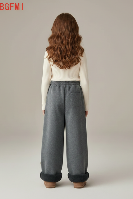 Pantalon Gris Ample Molletonné Doublé Chaud Fille - vue 2
