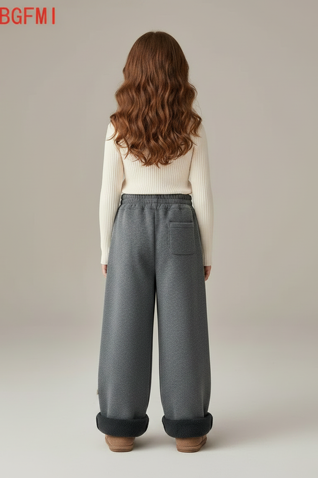 Pantalon Gris Ample Molletonné Doublé Chaud Fille - vue 2