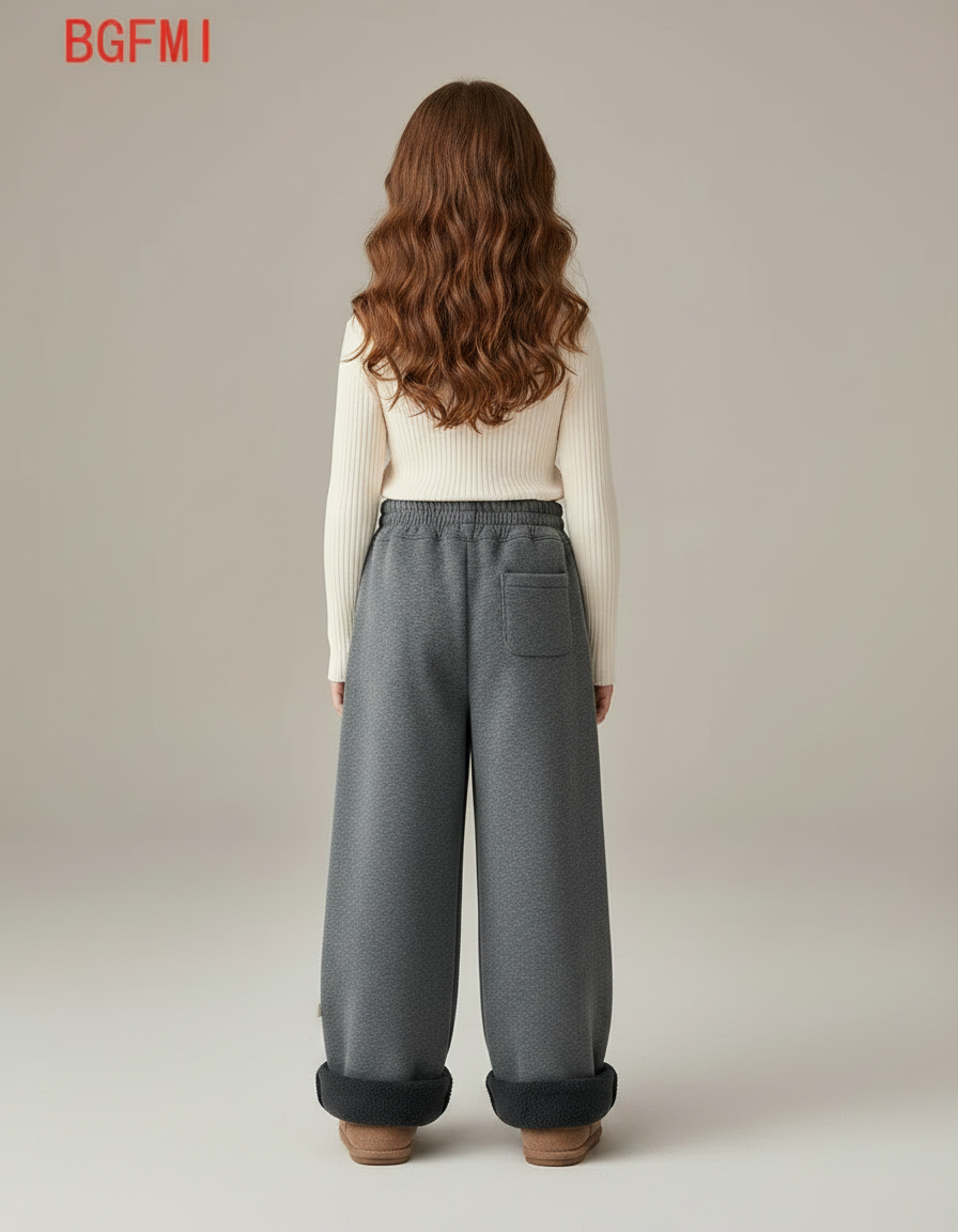 Pantalon Gris Ample Molletonné Doublé Chaud Fille - vue 2