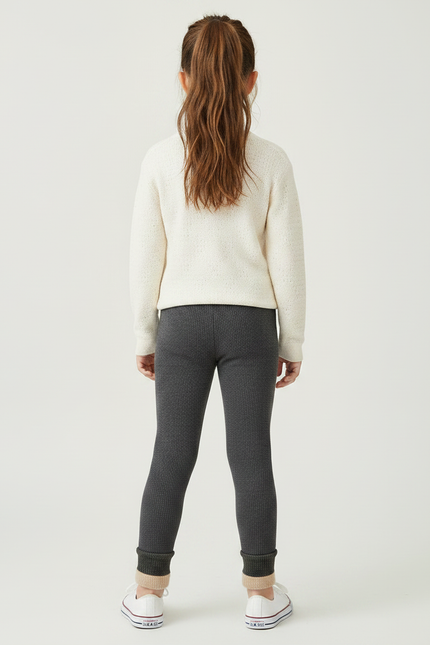 Pantalon Gris Côtelé Doublé Chaud Fille - Maille - vue 2