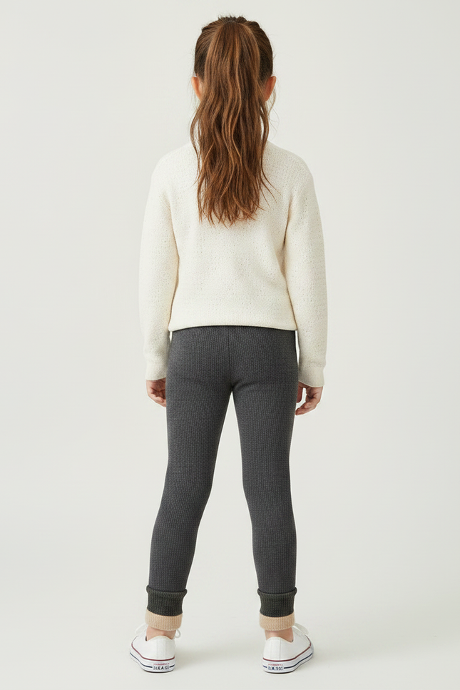 Pantalon Gris Côtelé Doublé Chaud Fille - Maille - vue 2