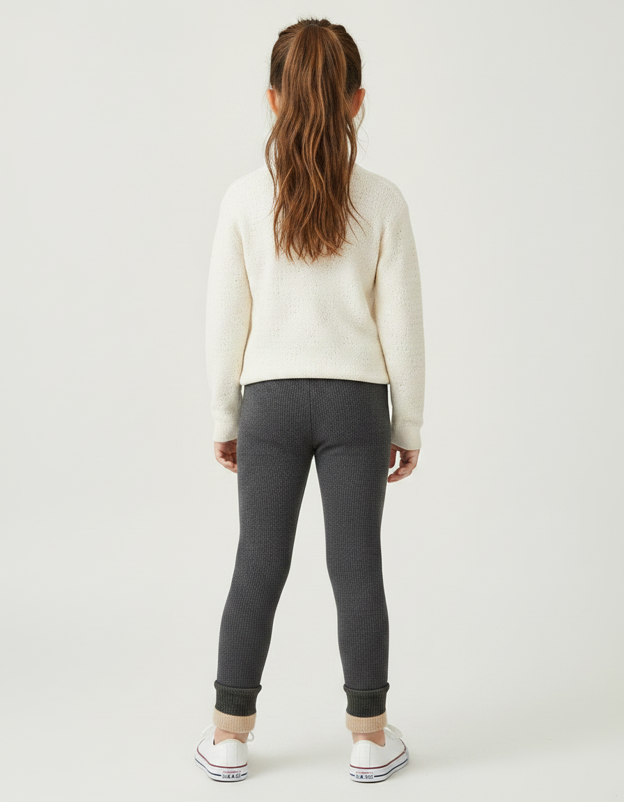 Pantalon Gris Côtelé Doublé Chaud Fille - Maille - vue 2