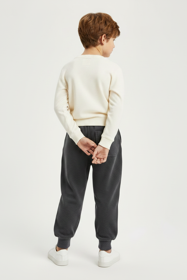 Pantalon Gris Côtelé Molletonné Doux Enfant - vue 2