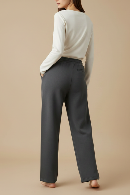 Pantalon Gris Molleton Polaire Ample Taille Haute - vue 2