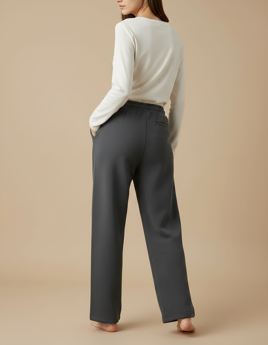 Pantalon Gris Molleton Polaire Ample Taille Haute - vue 2