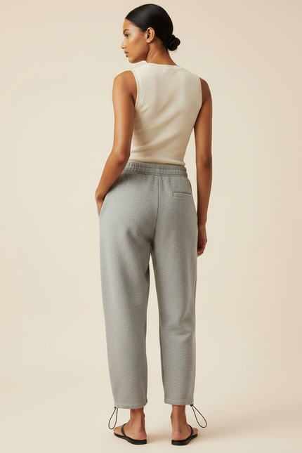 Pantalon Gris Molletonné Ample Décontracté Brodé Cordon - vue 2