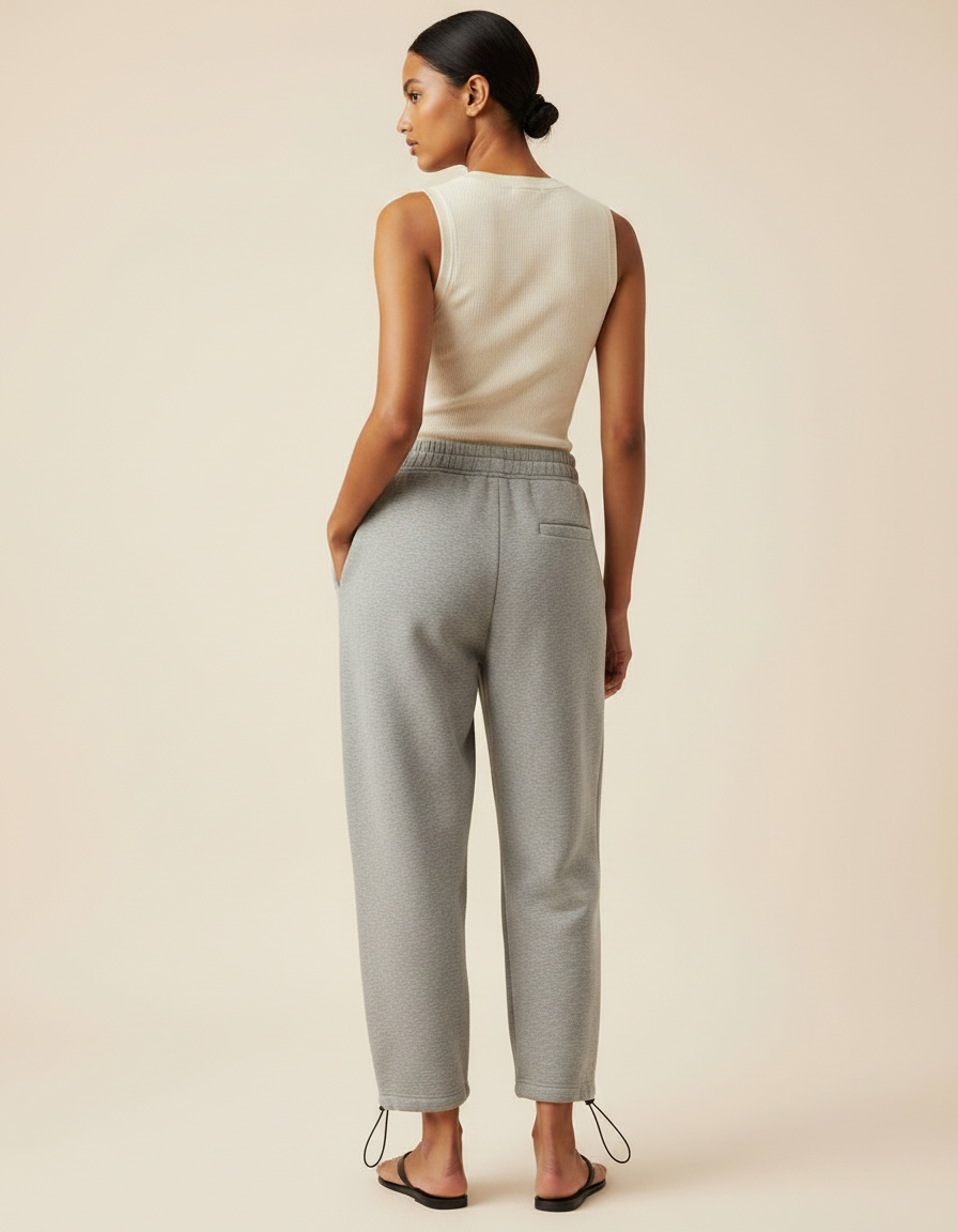 Pantalon Gris Molletonné Ample Décontracté Brodé Cordon - vue 2