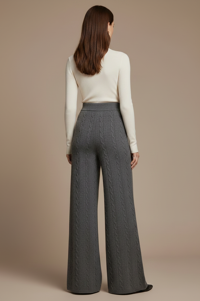 Pantalon Gris Maille Tressée Ample Laine - vue 2