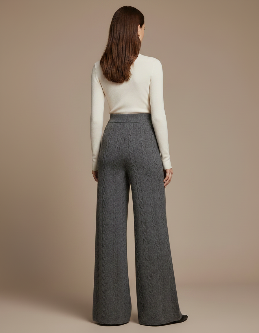 Pantalon Gris Maille Tressée Ample Laine - vue 2