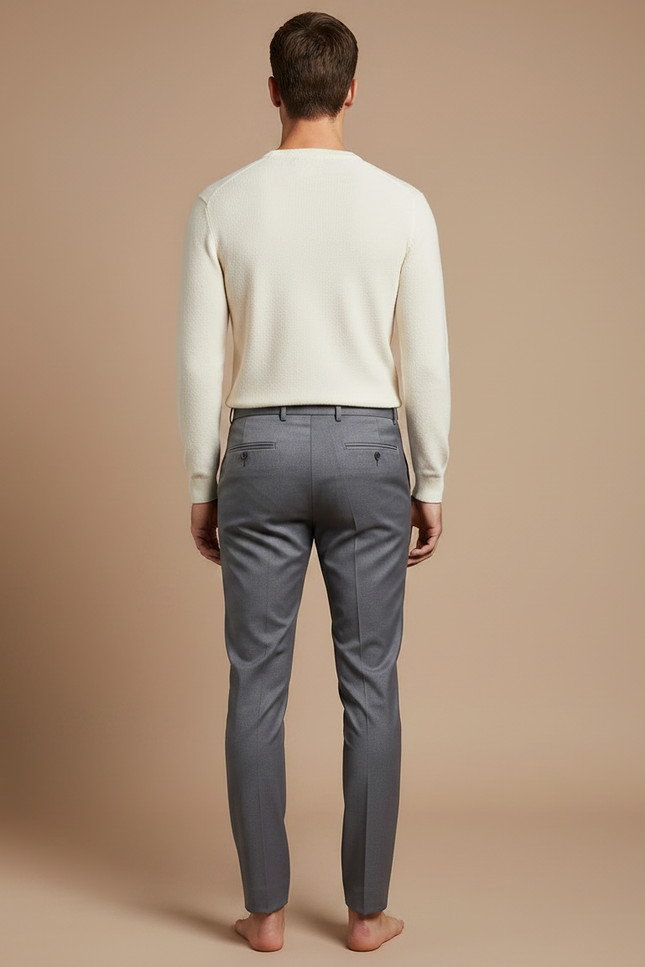 Pantalon Gris Ajusté Élégant Décontracté Homme - Laine - vue 2