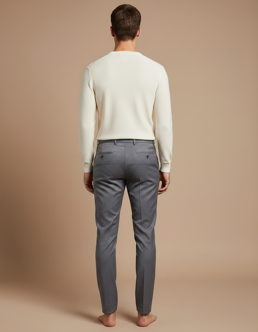 Pantalon Gris Ajusté Élégant Décontracté Homme - Laine - vue 2