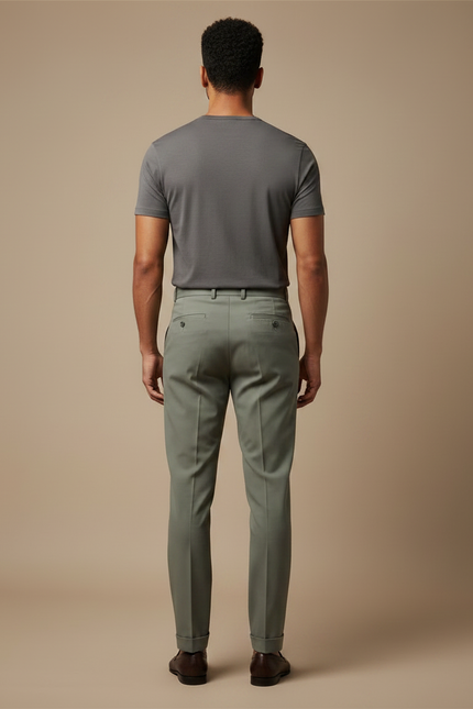Pantalon Gris Habillé Plissé Élégant Classique Homme - Vert Gabardine - vue 2