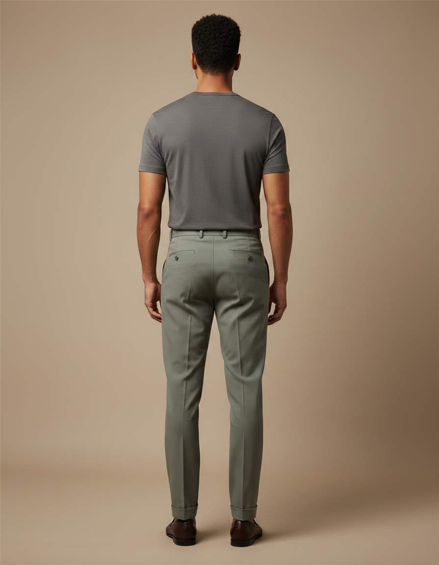 Pantalon Gris Habillé Plissé Élégant Classique Homme - Vert Gabardine - vue 2