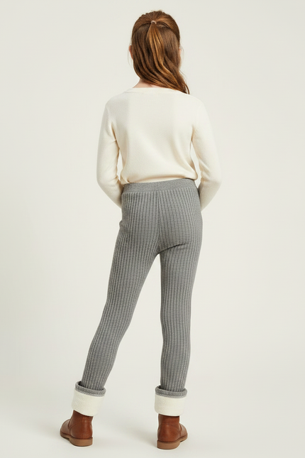 Pantalon Gris Côtelé Doublé Chaud Fille Hiver - Maille - vue 2
