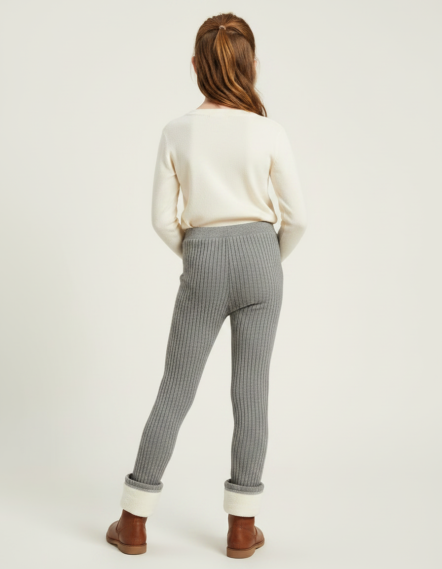 Pantalon Gris Côtelé Doublé Chaud Fille Hiver - Maille - vue 2