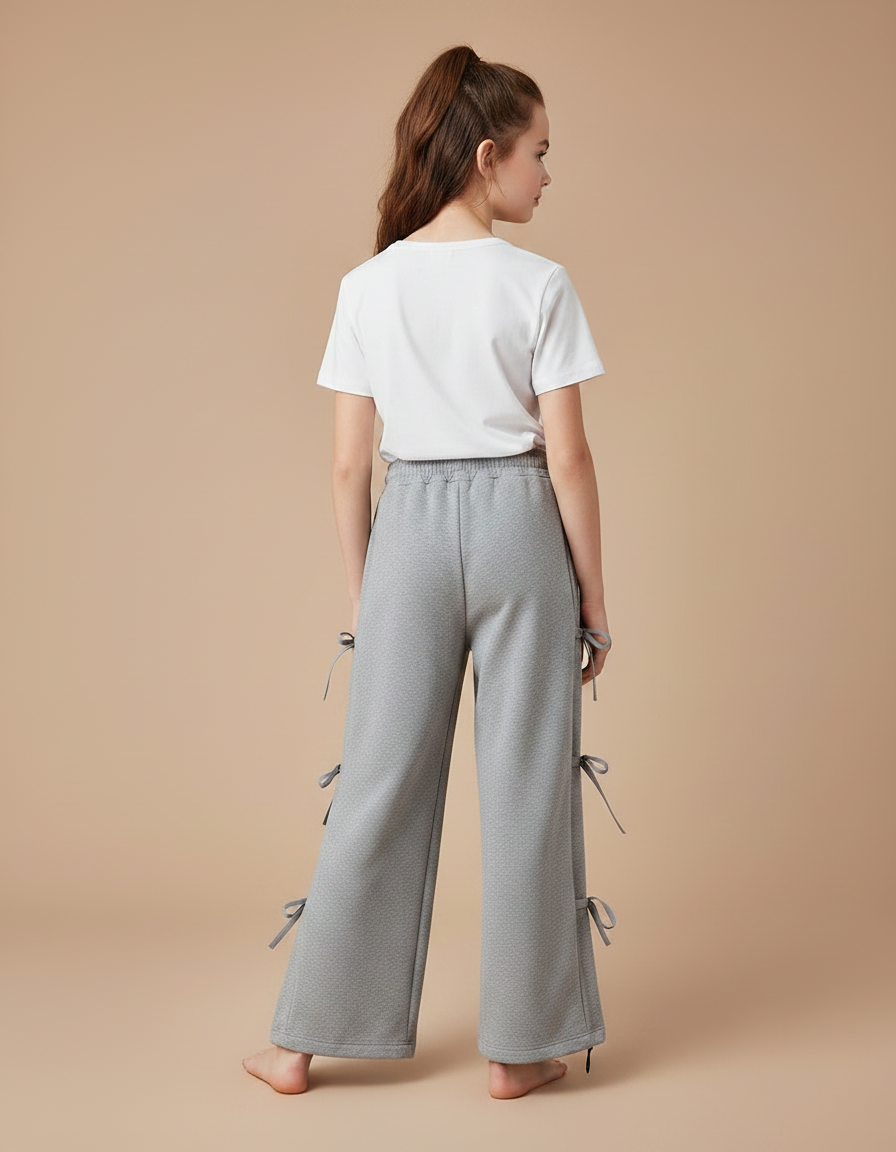 Pantalon Gris Ample Coton Sportif Nœuds Latéraux - Molleton - vue 2