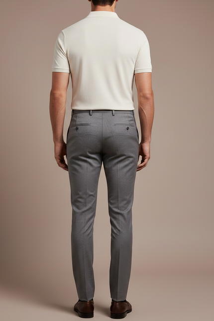 Pantalon Gris Slim Habillé Motif Discret - Laine - vue 2