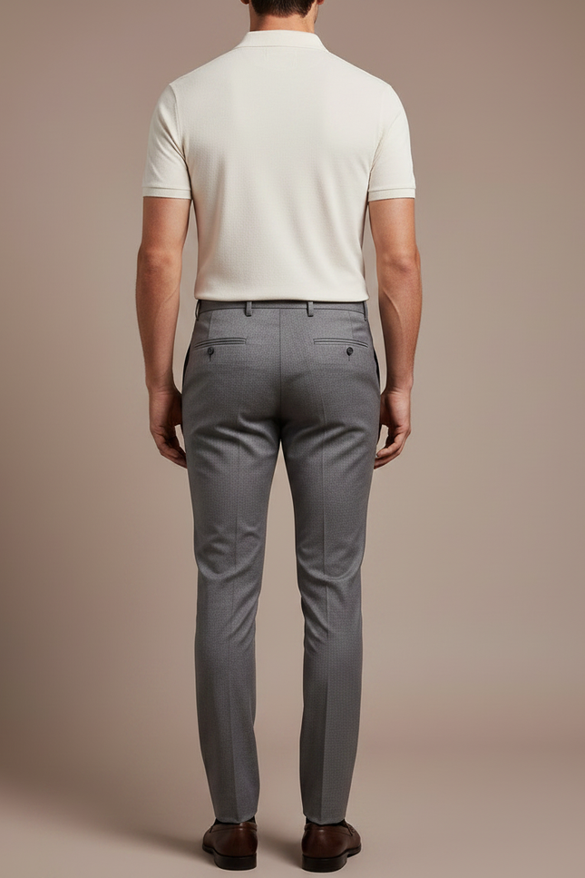 Pantalon Gris Slim Habillé Motif Discret - Laine - vue 2