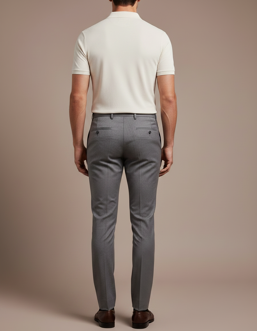 Pantalon Gris Slim Habillé Motif Discret - Laine - vue 2
