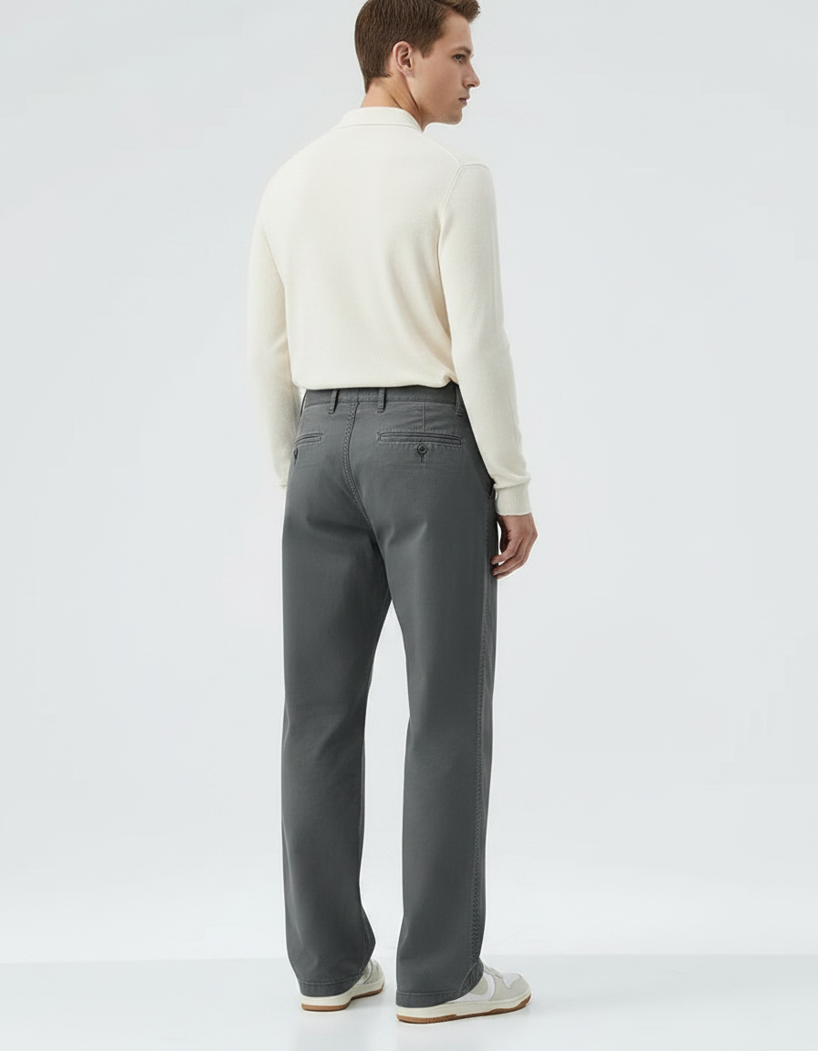 Pantalon Gris Coton Décontracté Droit Ample Homme - vue 2