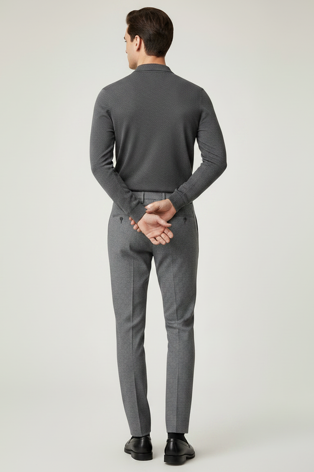 Pantalon Gris Slim Habillé Business Motif Discret - Laine - vue 2