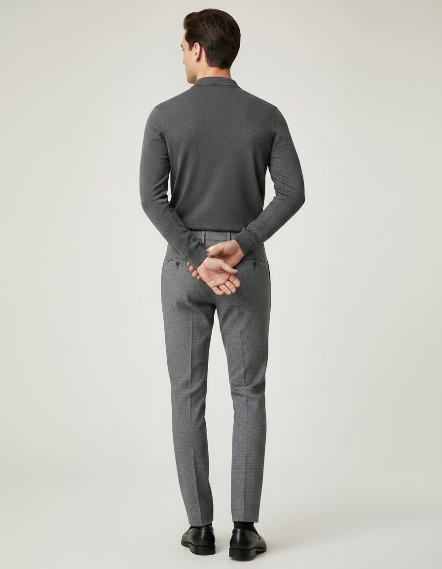 Pantalon Gris Slim Habillé Business Motif Discret - Laine - vue 2