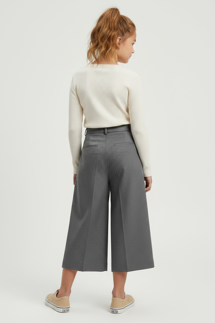 Pantalon Gris Ample Plissé Taille Haute Fille - Gabardine - vue 2