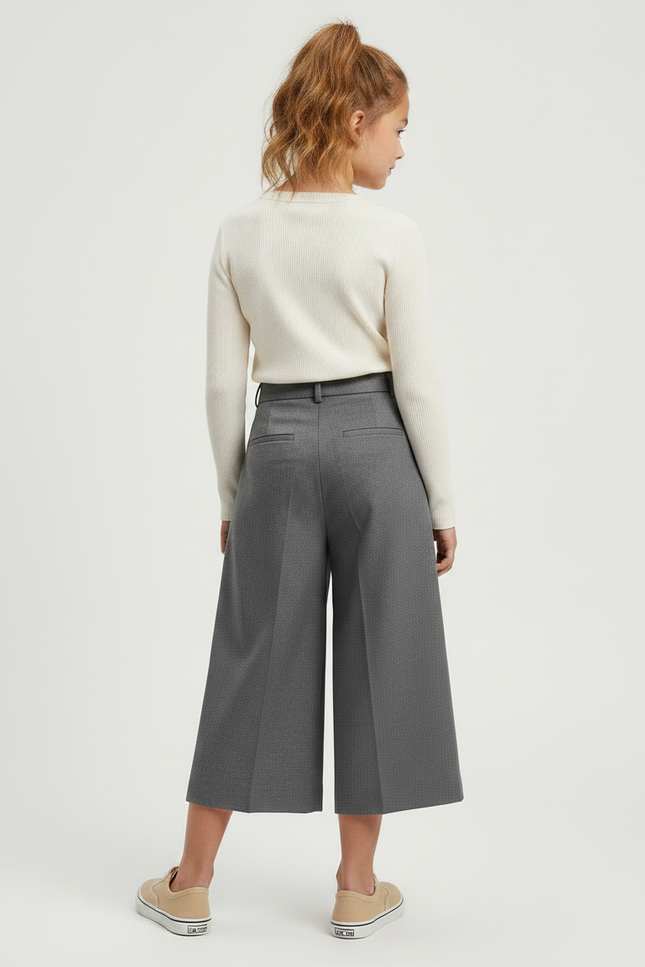 Pantalon Gris Ample Plissé Taille Haute Fille - Gabardine - vue 2