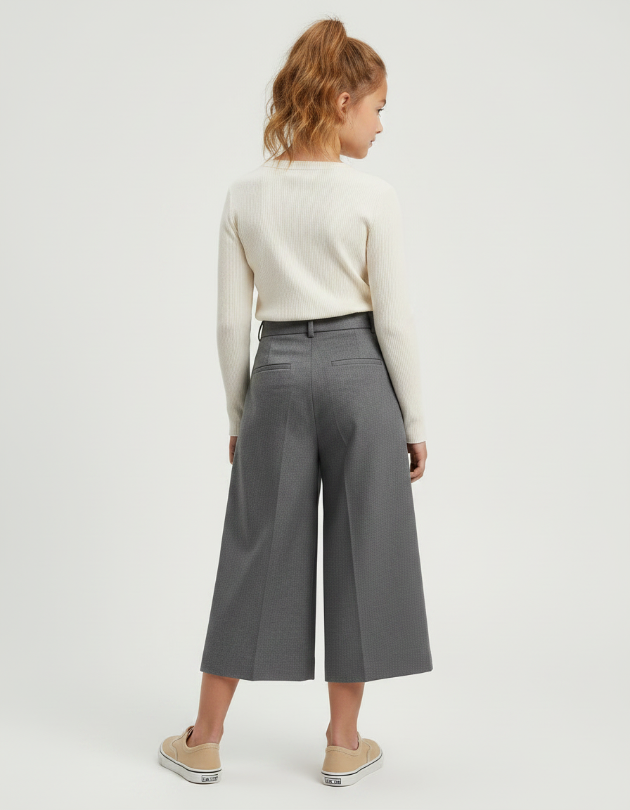 Pantalon Gris Ample Plissé Taille Haute Fille - Gabardine - vue 2