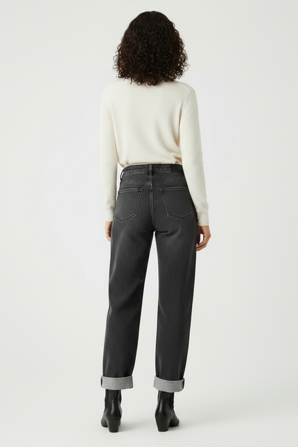 Pantalon Gris Jean Droit Taille Haute Femme - vue 2