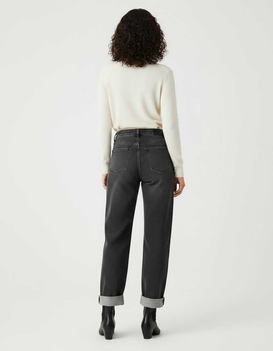 Pantalon Gris Jean Droit Taille Haute Femme - vue 2
