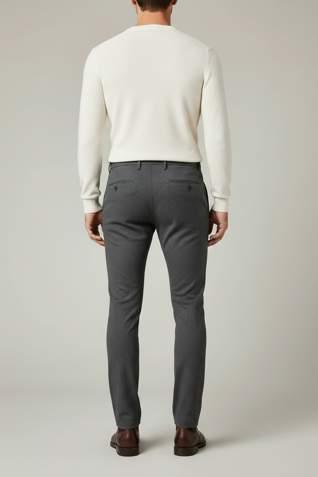 Pantalon Gris Motif Discret Coupe Slim Habillé Homme - Laine - vue 2