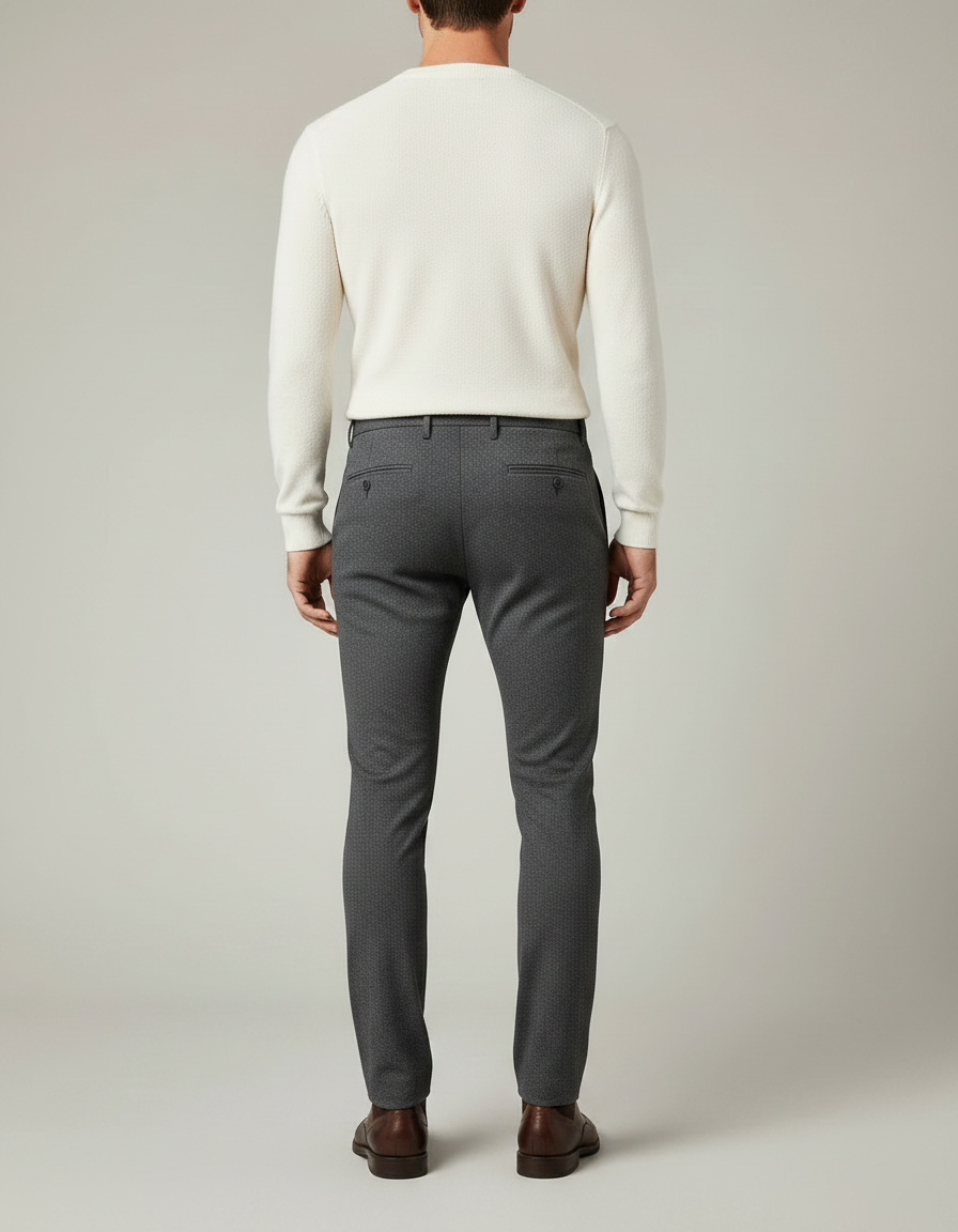 Pantalon Gris Motif Discret Coupe Slim Habillé Homme - Laine - vue 2