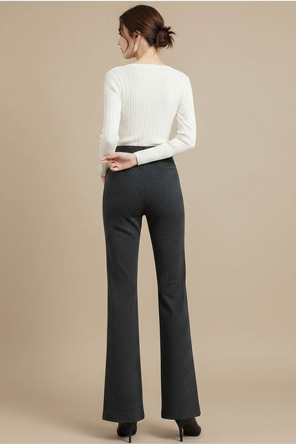 Pantalon Gris Évasé Taille Haute Laine Femme - vue 2