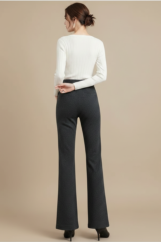 Pantalon Gris Évasé Taille Haute Laine Femme - vue 2