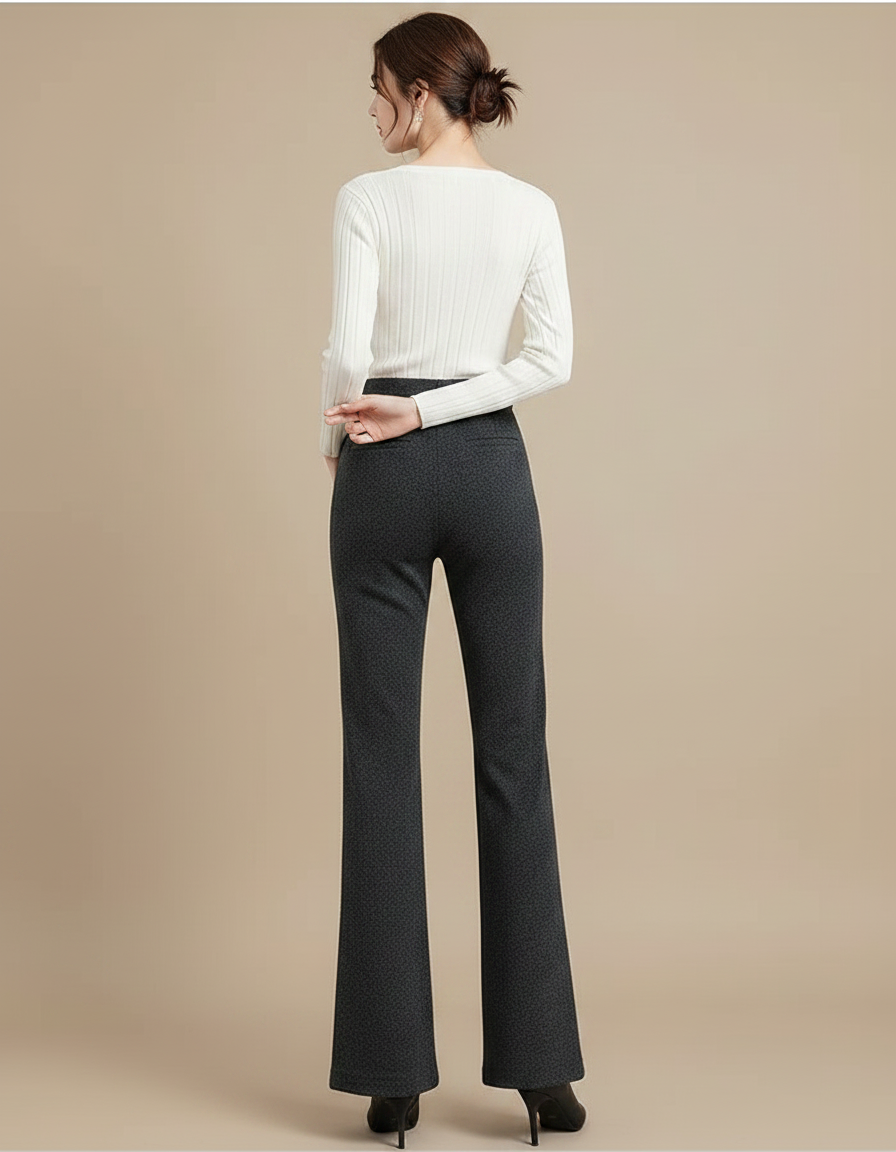 Pantalon Gris Évasé Taille Haute Laine Femme - vue 2