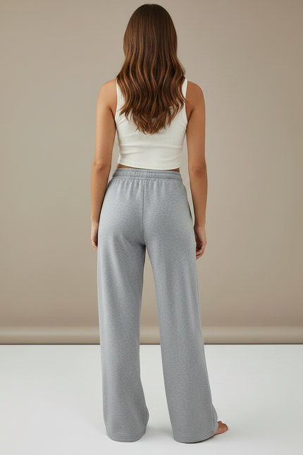 Pantalon Gris Ample Décontracté Molletonné Droit Femme - vue 2