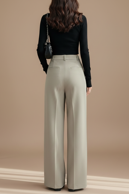 Pantalon Gris Ample Fluide Taille Haute Élégant - Polyester - vue 2
