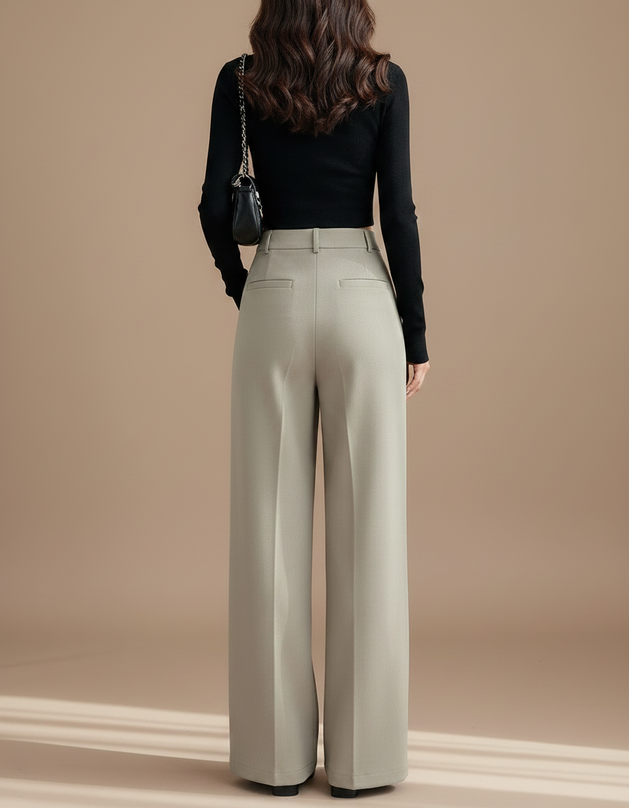 Pantalon Gris Ample Fluide Taille Haute Élégant - Polyester - vue 2