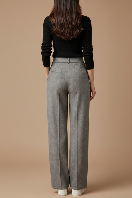 Pantalon Gris Droit Taille Haute Habillé Texturé - Tweed - vue 2