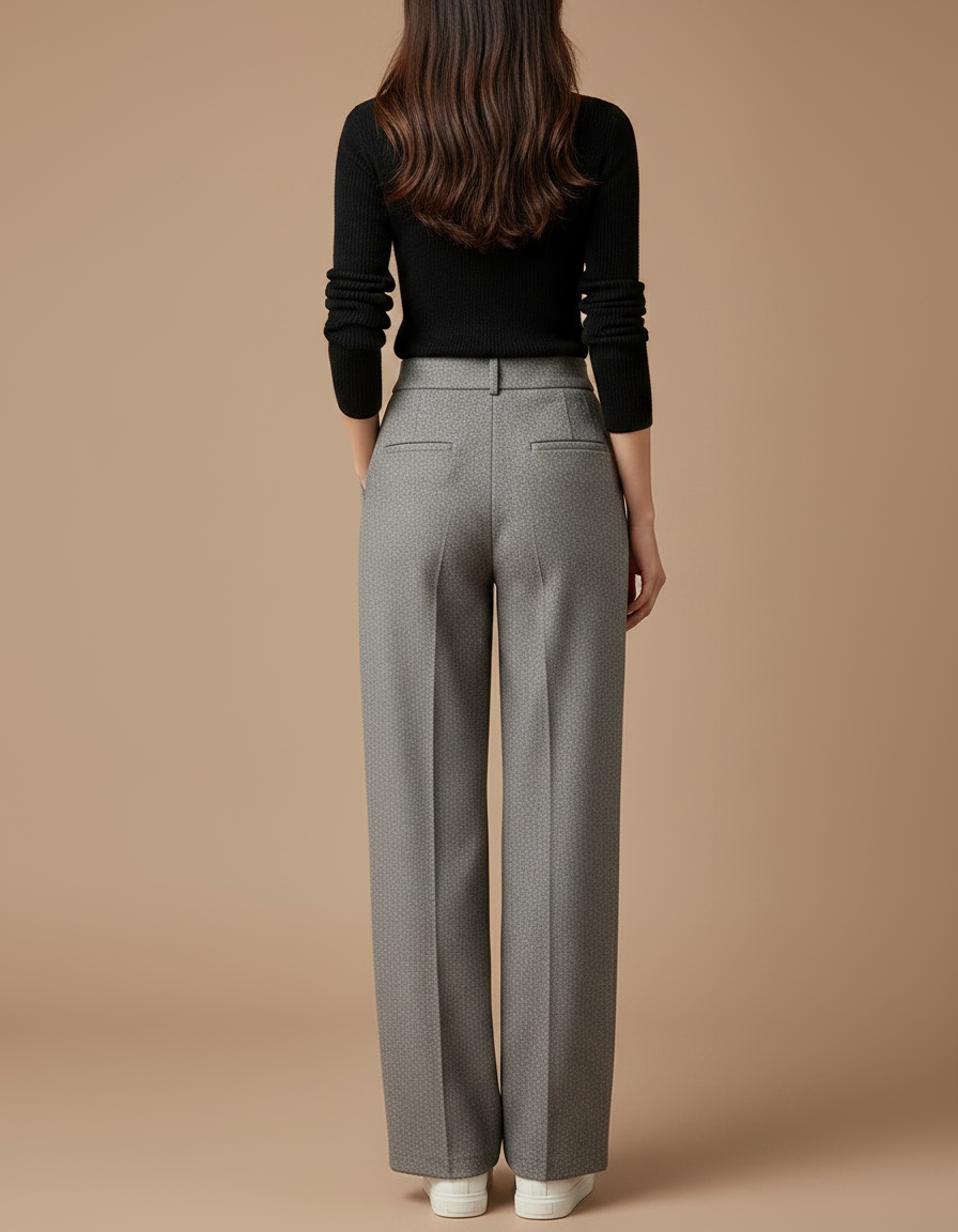 Pantalon Gris Droit Taille Haute Habillé Texturé - Tweed - vue 2