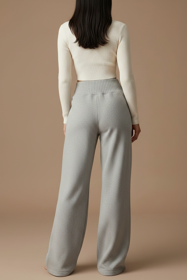 Pantalon Gris Ample Molletonné Taille Haute Femme - vue 2