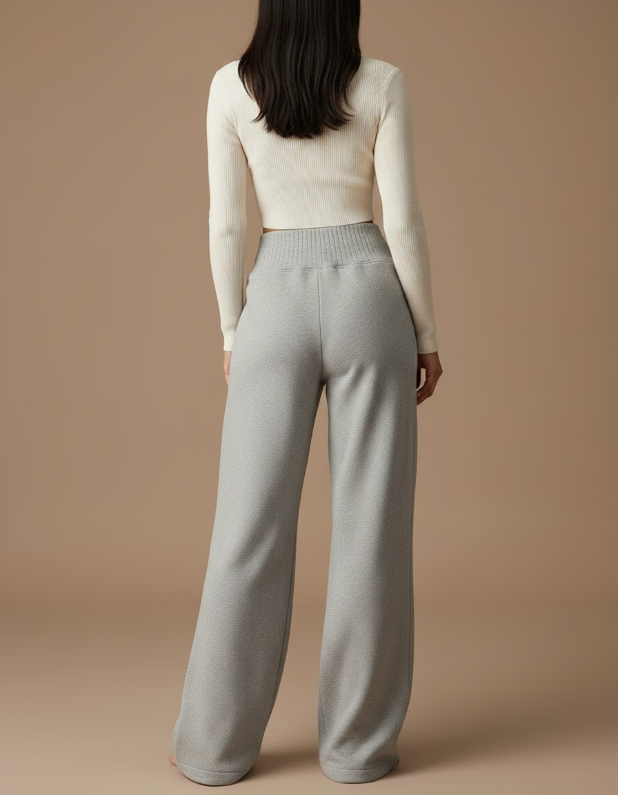 Pantalon Gris Ample Molletonné Taille Haute Femme - vue 2